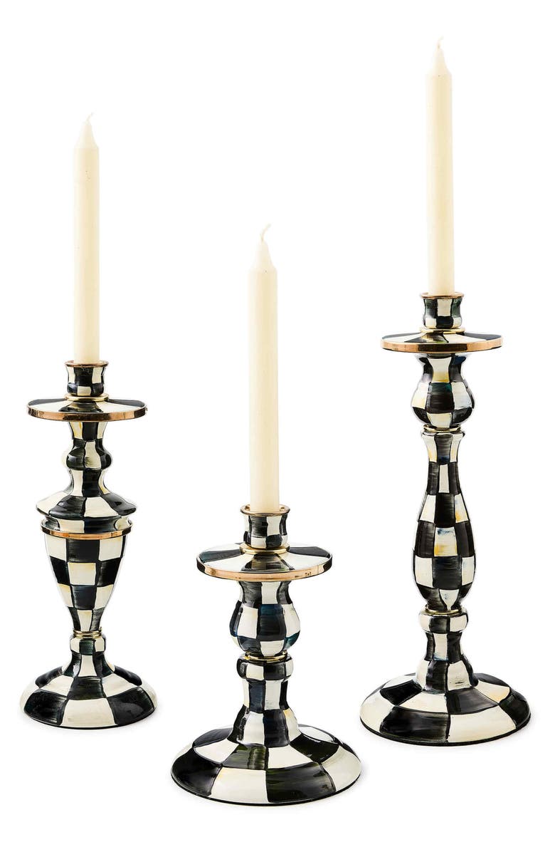 MACKENZIE CHILDS Courtly Check Large Enameled Steel Candleholder, Alternate, color, Black/ White