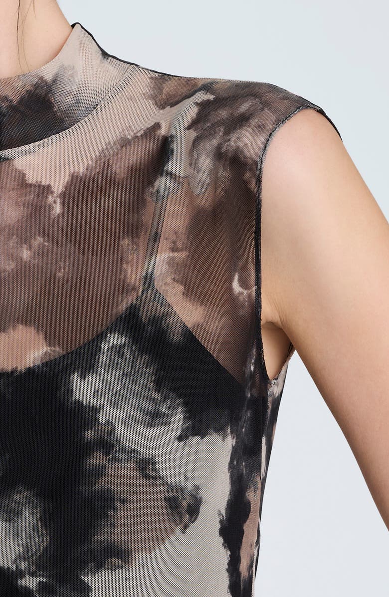 Kenneth Cole Print Side Ruched Sleeveless Top, Alternate, color, Black Multi