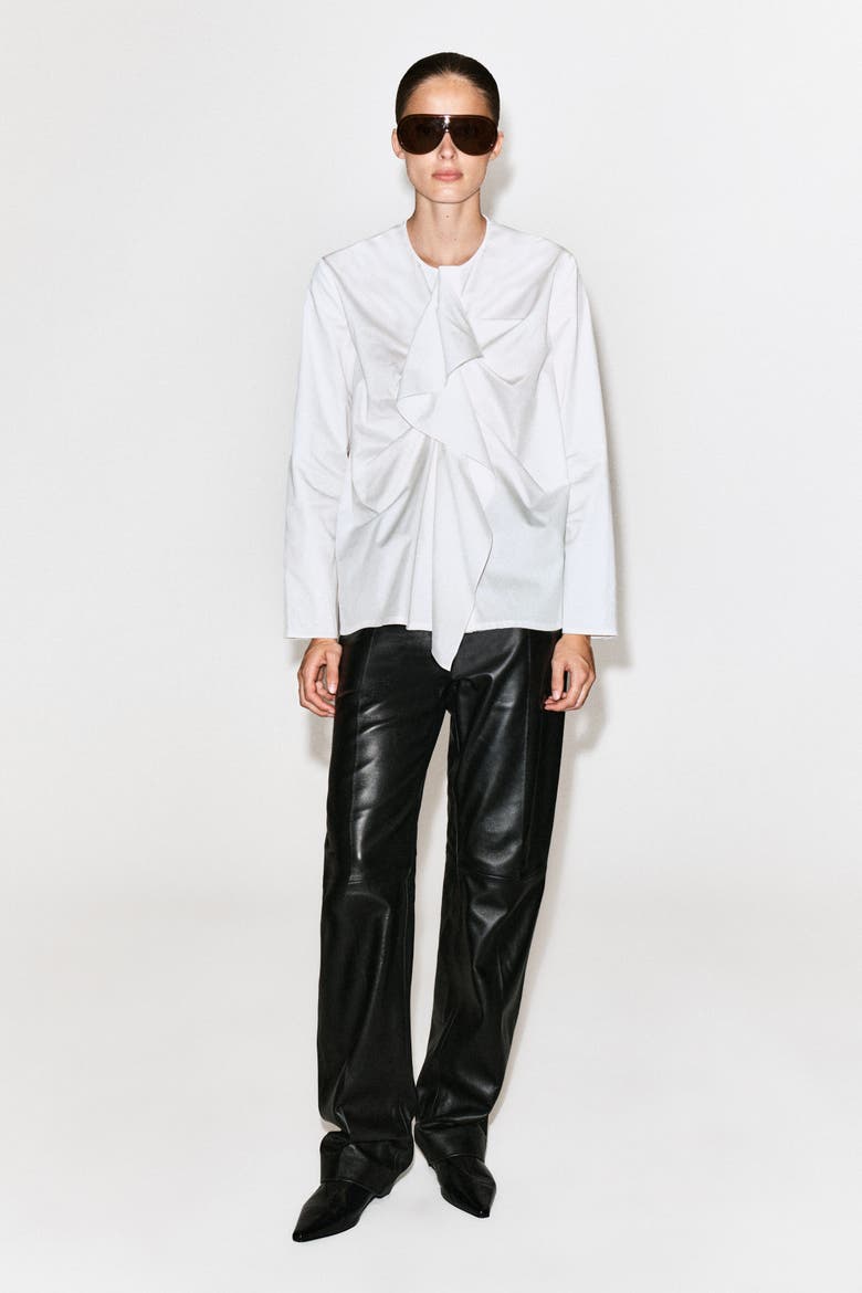 Ruffled Cotton Blouse, Alternate, color, WHITE