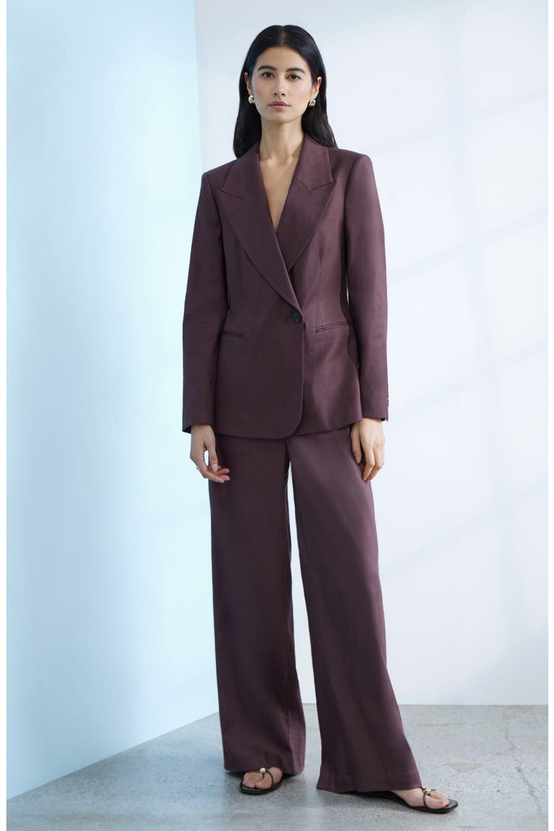 Double-Breasted Linen Blend Blazer, Alternate, color, BROWN ROAST