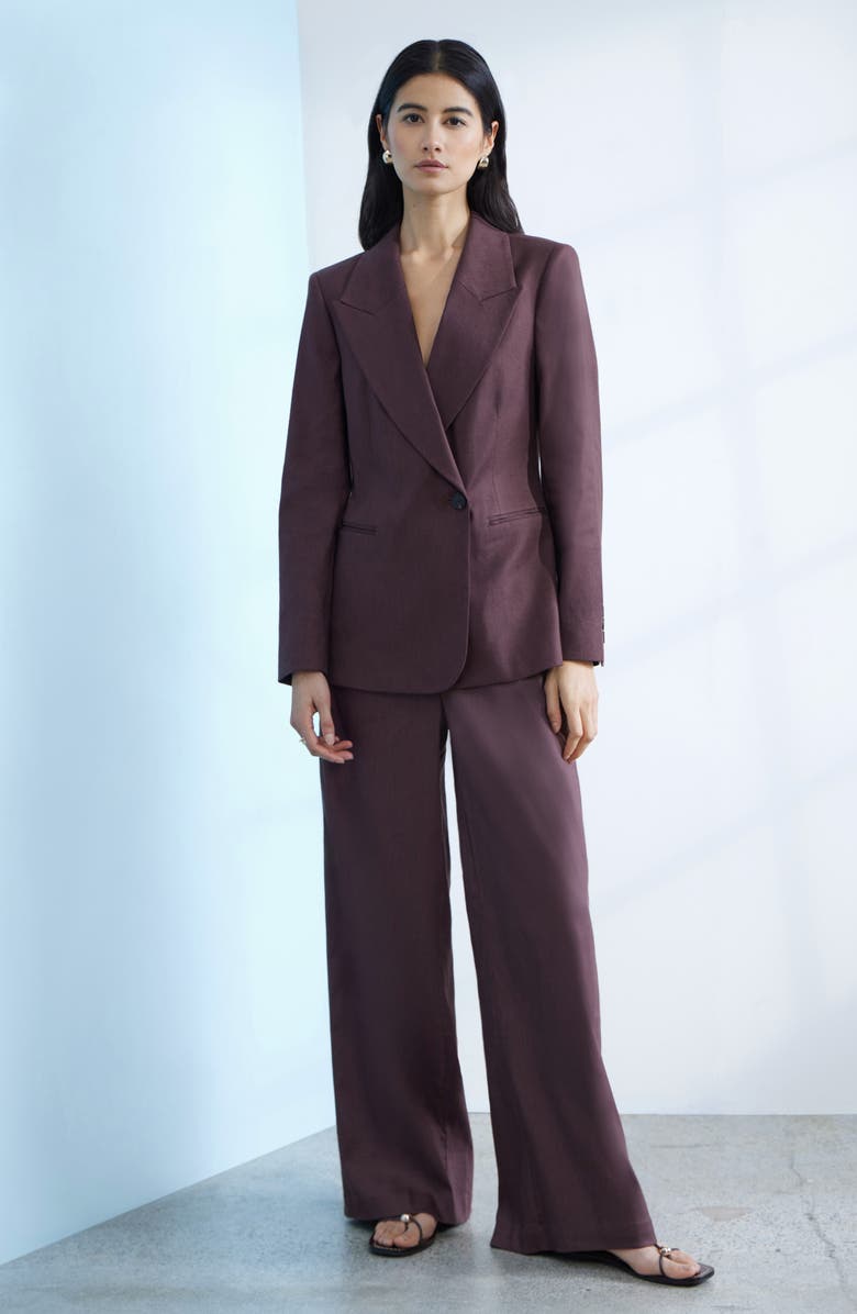 Nordstrom Double-Breasted Linen Blend Blazer, Alternate, color, Brown Roast