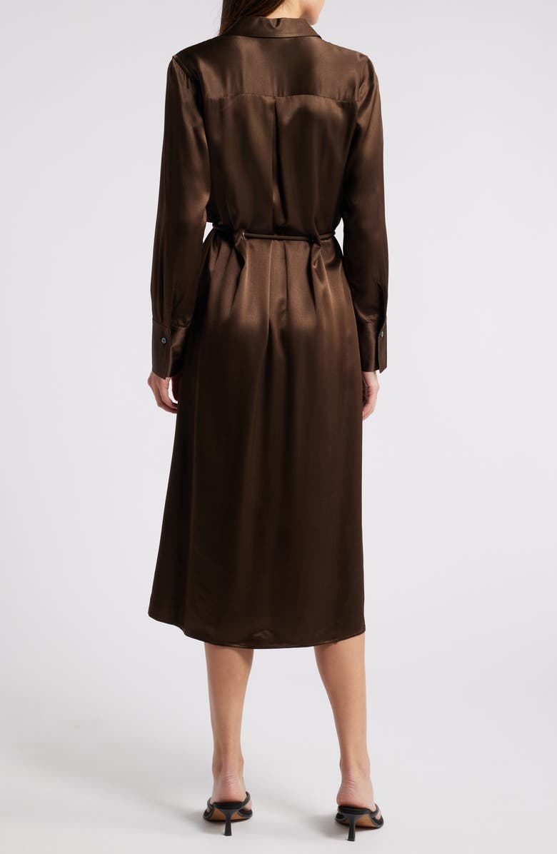 Rails Anina Tie Waist Long Sleeve Satin Midi Shirtdress, Alternate, color, Dark Moss
