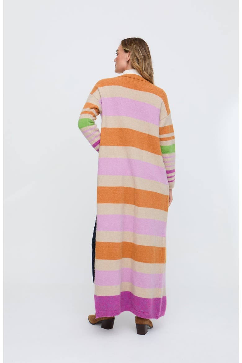 Blondie Long Line Rugby Stripe Cardigan, Alternate, color, Multi