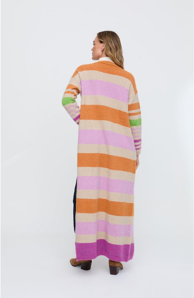 Raffya Blondie Long Line Rugby Stripe Cardigan, Alternate, color, Multi