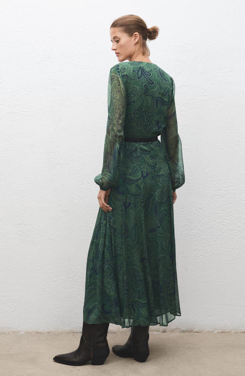 MANGO Print Long Sleeve Maxi Dress, Alternate, color, Green