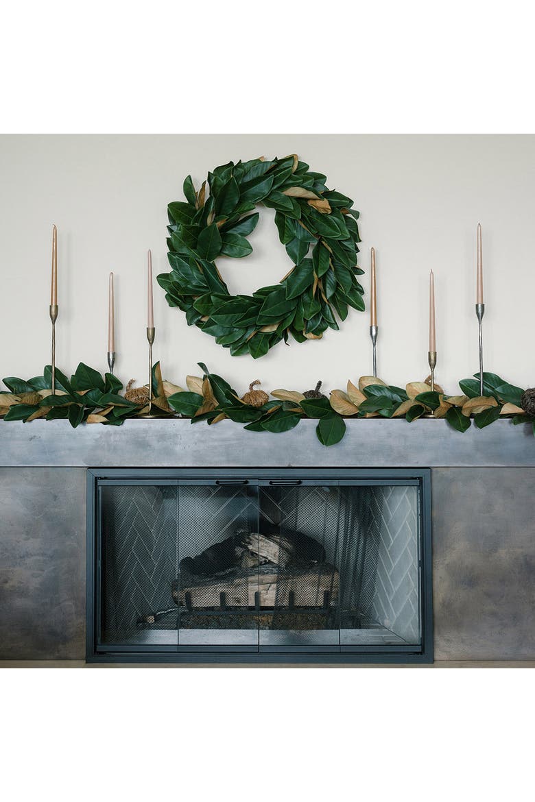 9' Faux Green Magnolia Leaf Garland, Alternate, color, Green