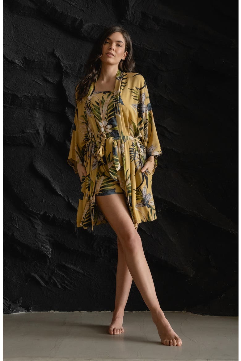 Floral Yoryu Wrap Robe, Alternate, color, YELLOW