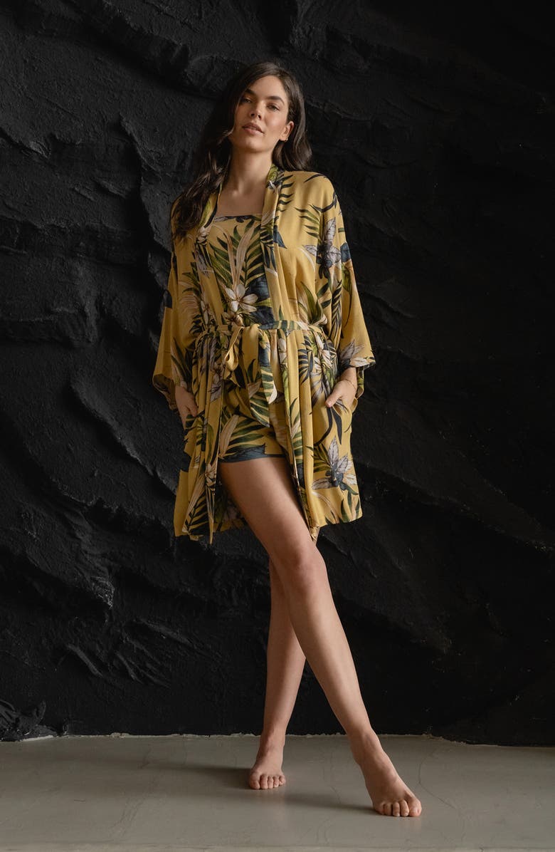 Midnight Bakery Floral Yoryu Wrap Robe, Alternate, color, Yellow