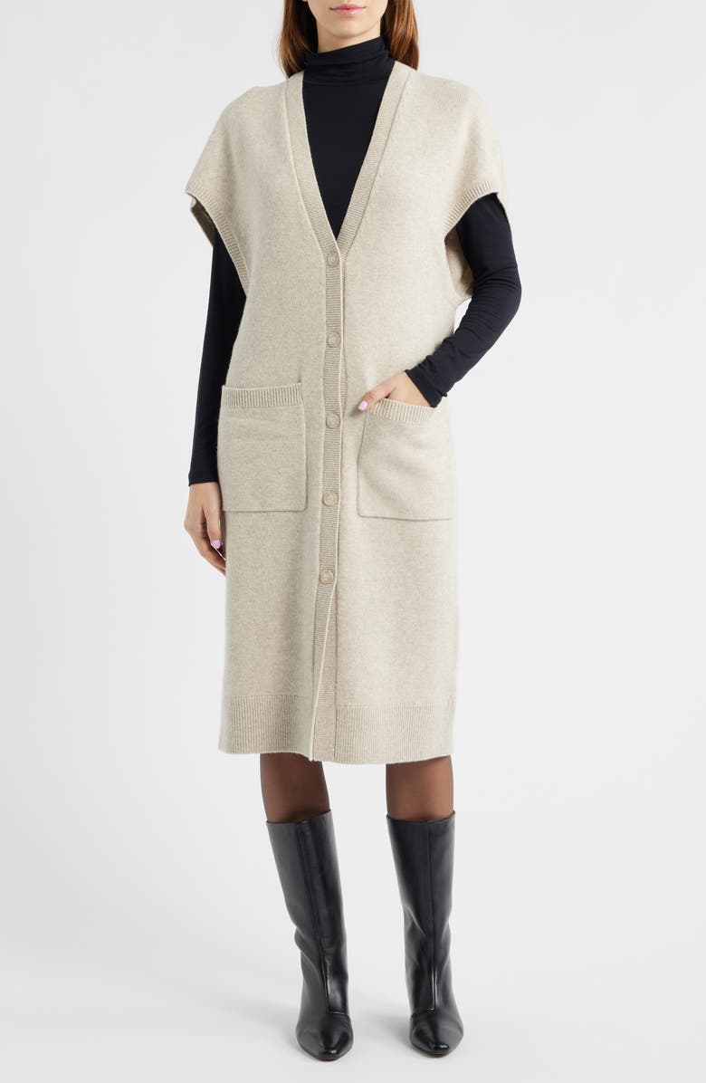 COS Alter Longline Wool Cardigan, Main, color, Beige Dusty Light