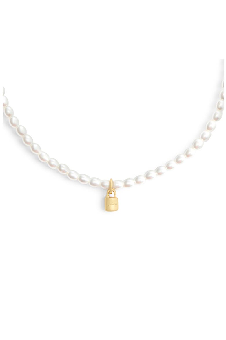 Padlock Pendant Faux Pearl Choker Necklace, Alternate, color, PEARL/ GOLD