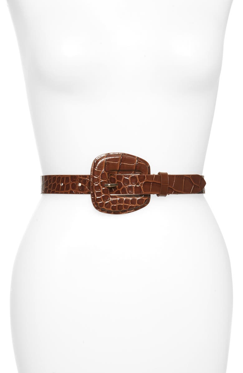 Veronica Beard Elsy Embossed Leather Belt, Main, color, 