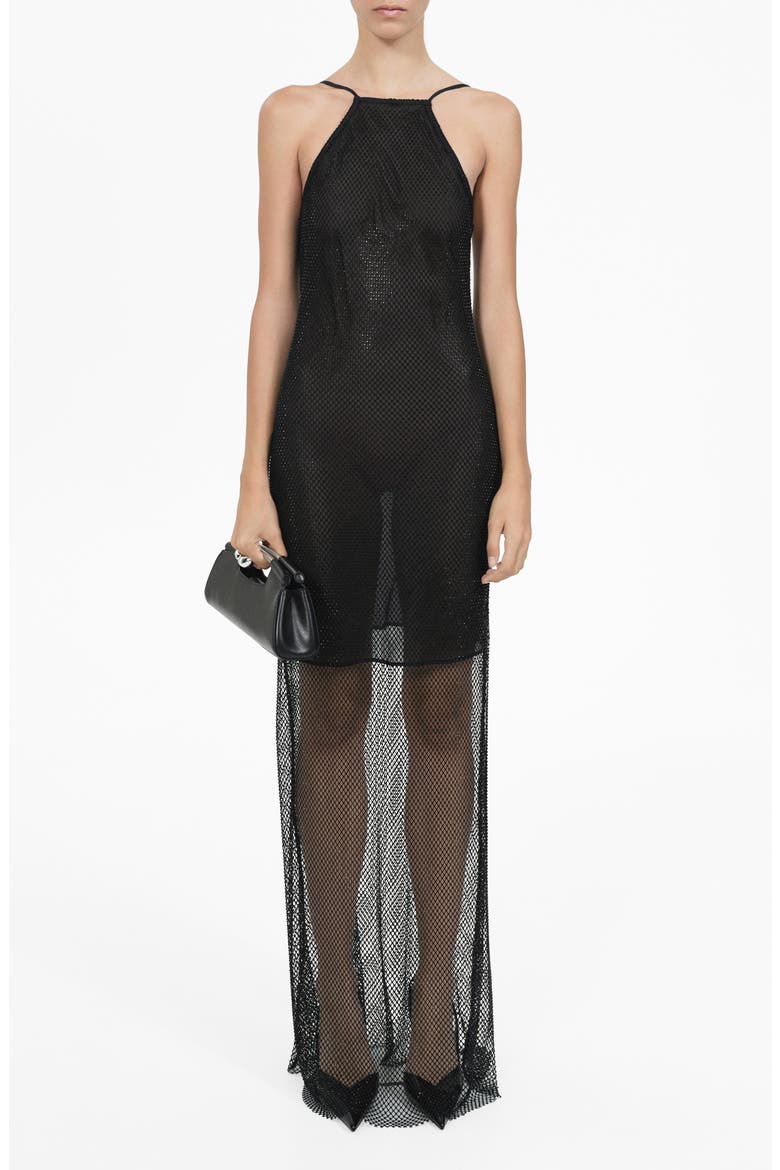 Crystal Mesh Maxi Dress, Main, color, BLACK