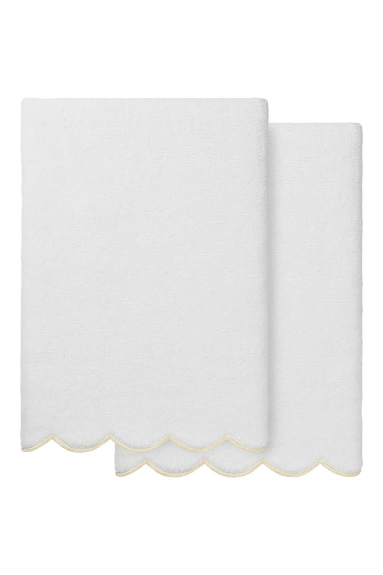 Adornia Scallop Set of 2 Bath Towels, Main, color, WHITE/ BEIGE