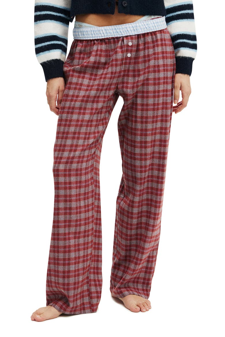 Women's Flannel Wide Leg Pant, Main, color, Warm Cherry  Navy Odie Check
