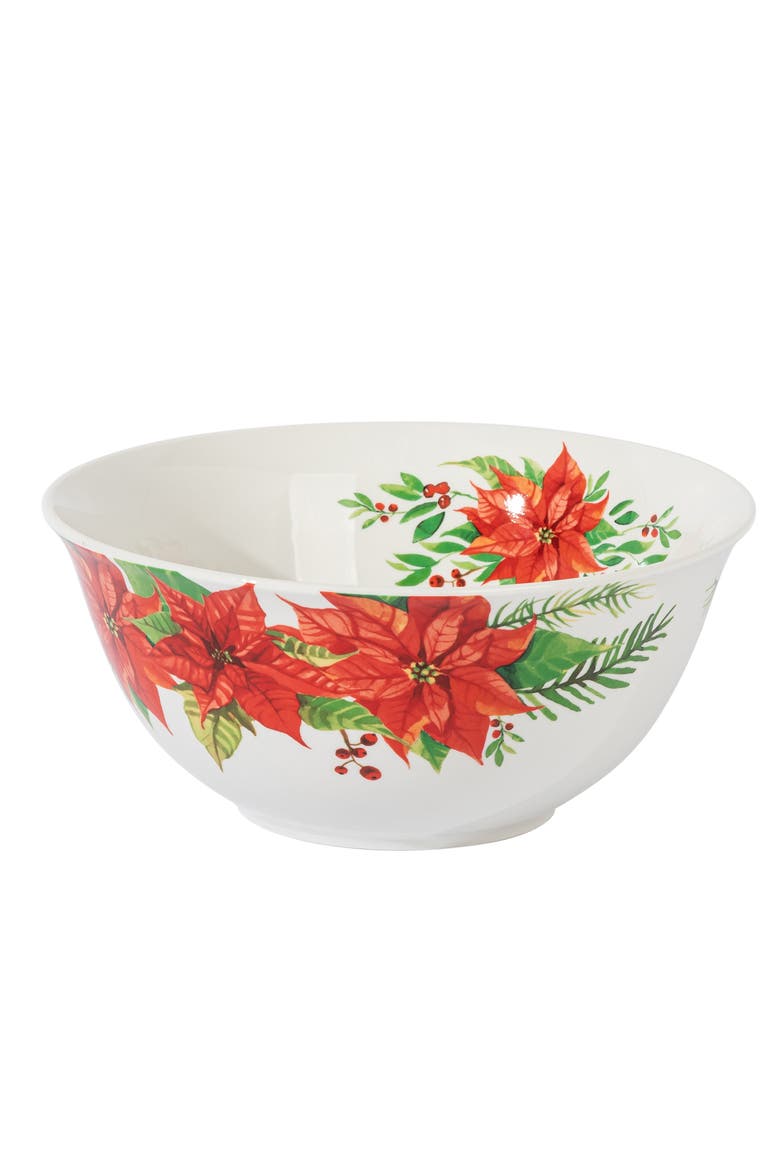 4 Piece Ceramic Serving Set  With Poinsettia Decorations, Alternate, color, Red