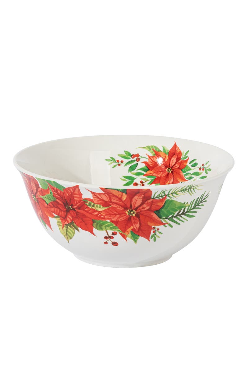 Gibson Home 4 Piece Ceramic Serving Set With Poinsettia Decorations, Alternate, color, Red