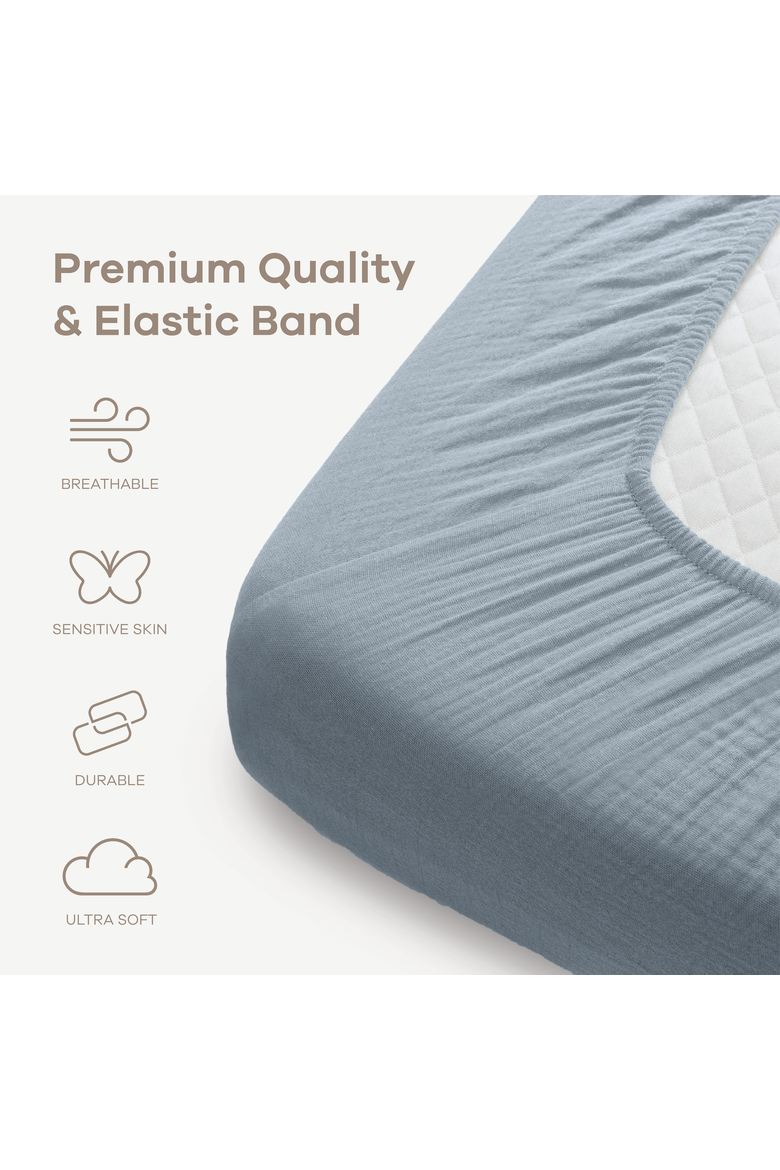 Muslin Fitted Crib Sheet - Pack of 2, Alternate, color, Pacific Blue and Heather