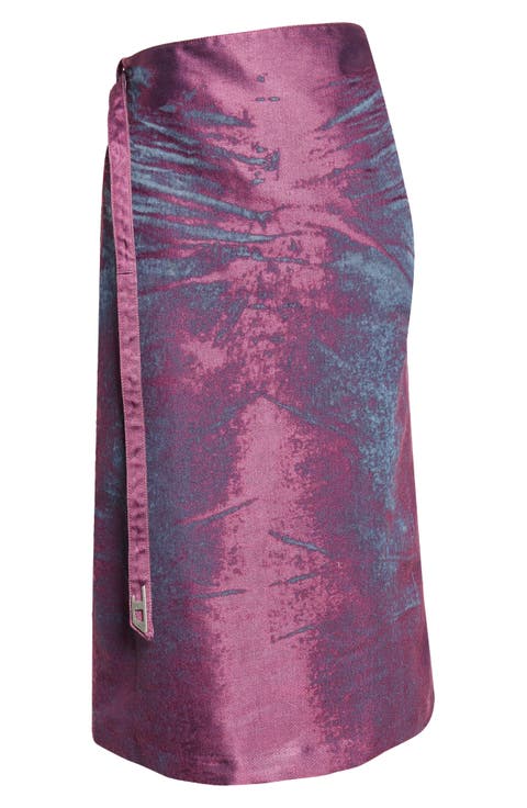 De-Sira Satin Denim Midi Pencil Skirt