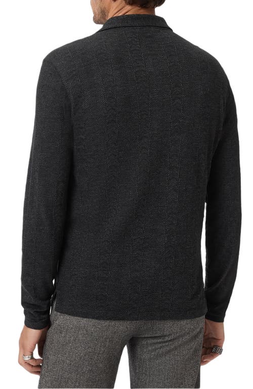John Varvatos Jalen Three Color Marl Jacquard Long Sleeve Polo In Black