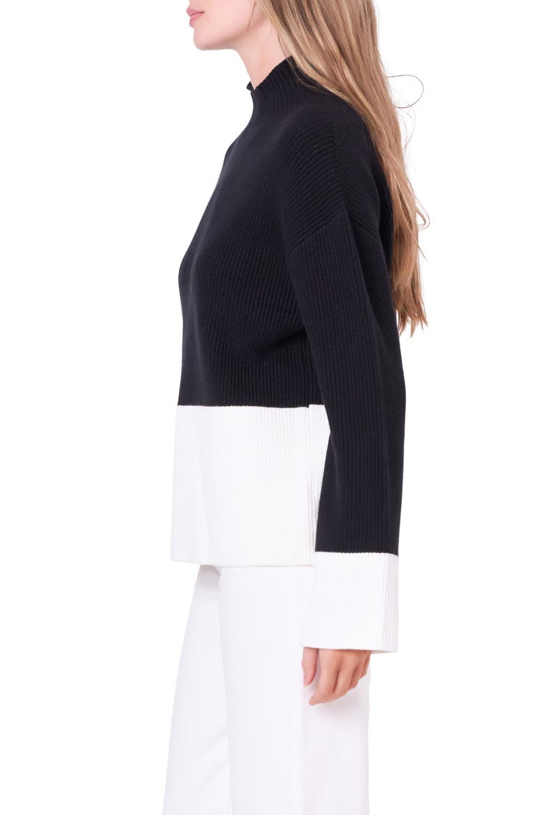 Colorblock Mock Neck Rib Sweater, Alternate, color, BLACK/ IVORY
