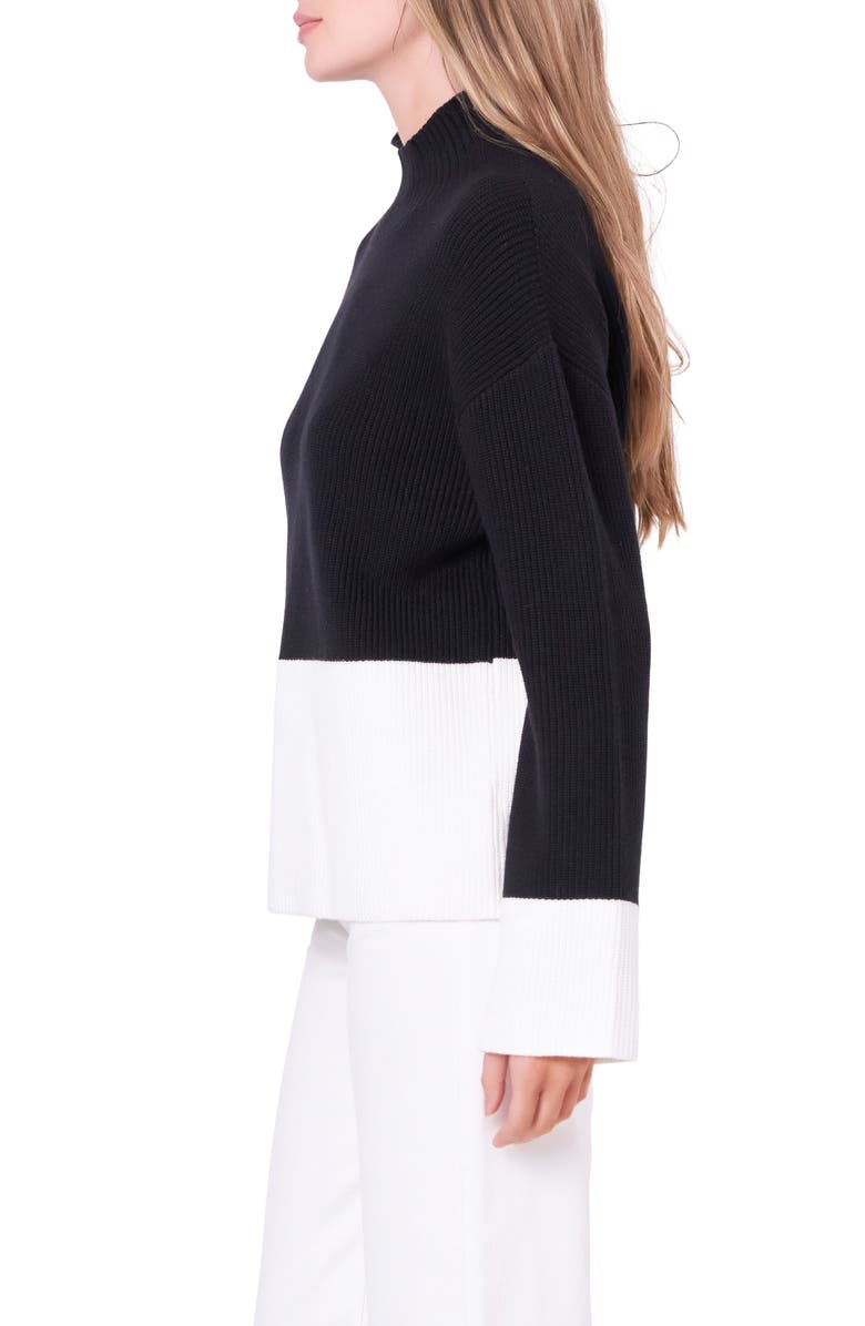 English Factory Colorblock Mock Neck Rib Sweater, Alternate, color, Black/ Ivory