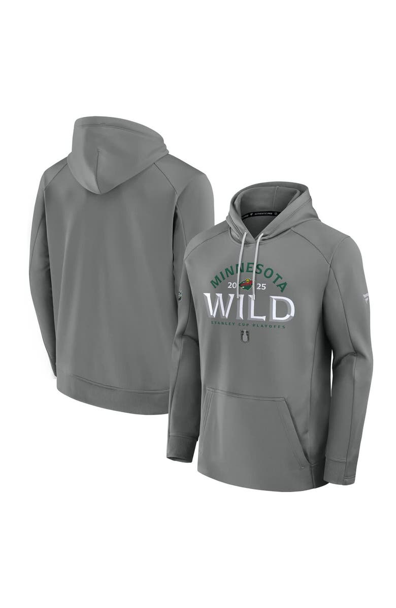FANATICS Men's Fanatics Gray Minnesota Wild 2025 Stanley Cup Playoffs Authentic Pro Rink Fly Fleece Pullover Hoodie, Main, color, 