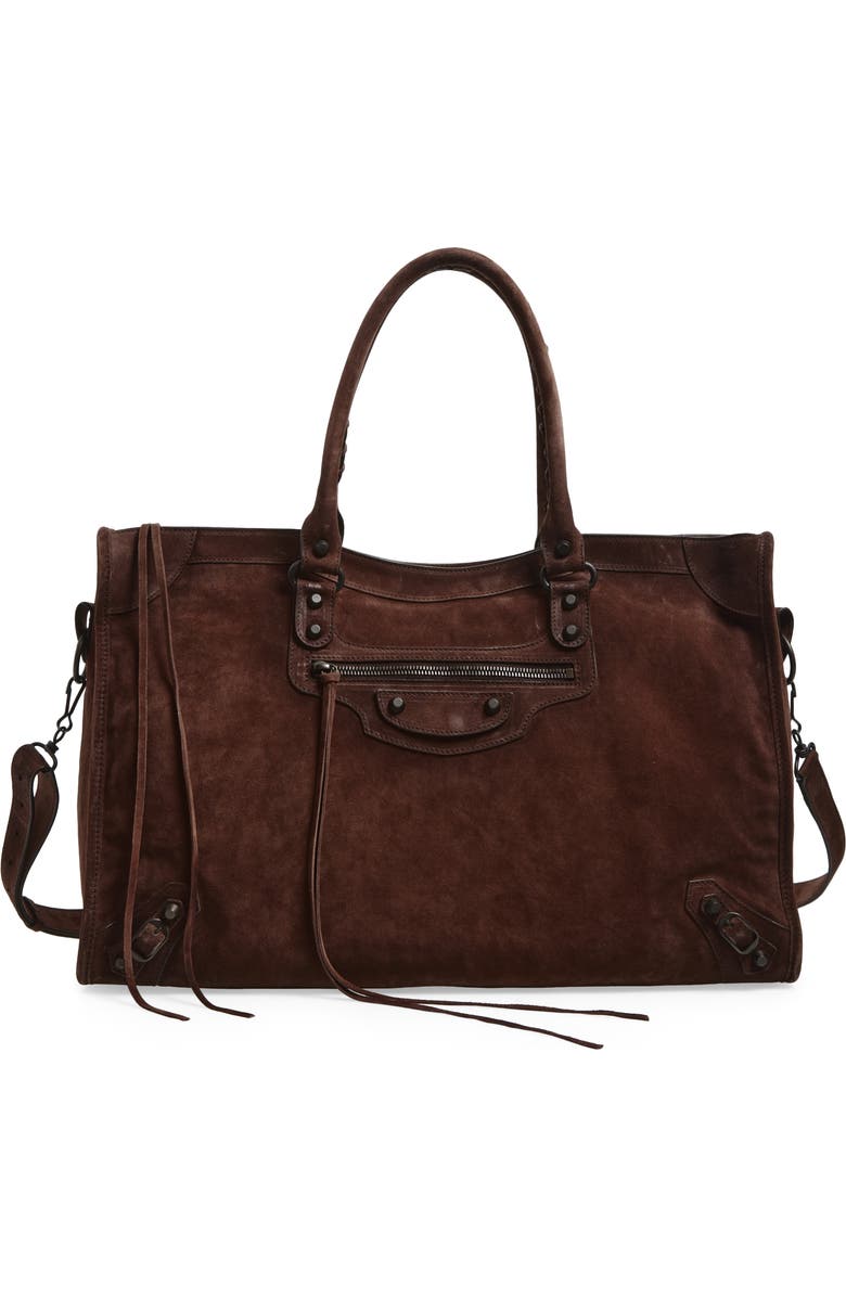 Balenciaga Large Le City Suede Satchel, Main, color, 2308 Light Espresso