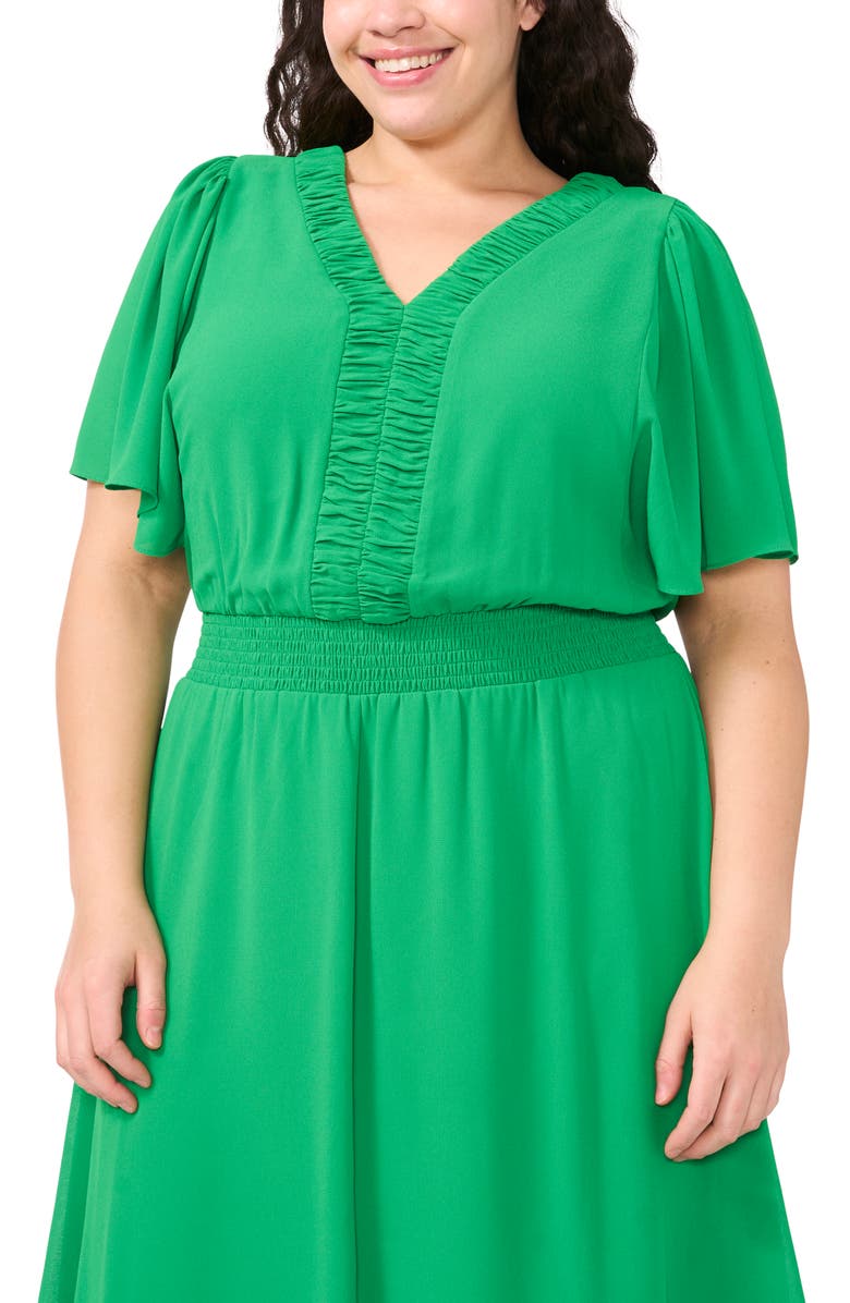 CeCe Flutter Sleeve Smocked Waist Maxi Dress, Alternate, color, Medium Green