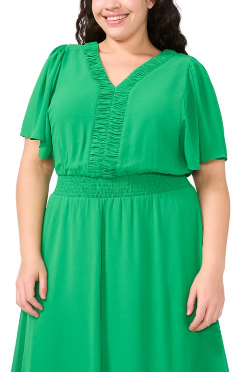 CECE CECE FLUTTER SLEEVE SMOCKED WAIST MAXI DRESS 