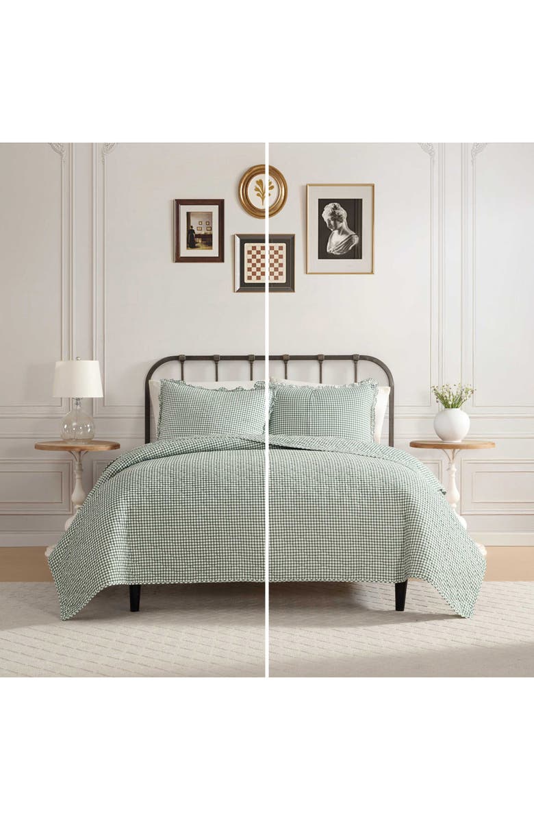 Laura Ashley Gracies Gingham Cotton Quilt & Sham Set, Alternate, color, Dark Green