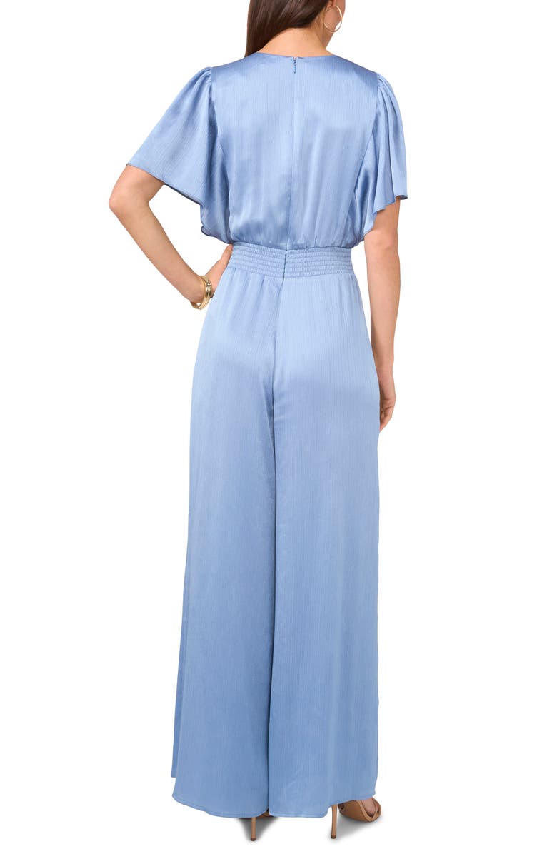 Vince Camuto Flutter Sleeve Wide Leg Satin Jumpsuit, Alternate, color, Lake Breeze