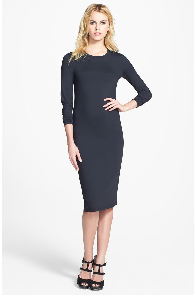 Long Sleeve Midi Dress, Main, color, BLACK