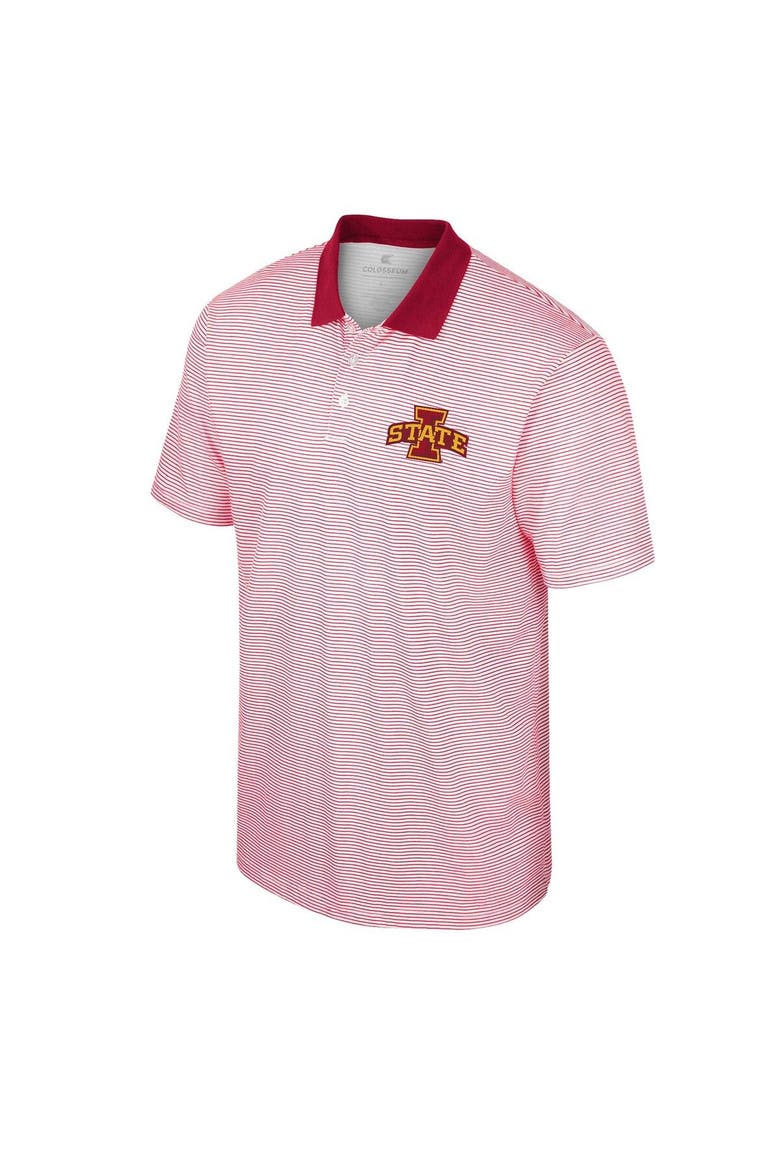 Men's Colosseum White/Cardinal Iowa State Cyclones Print Stripe Polo, Alternate, color, White