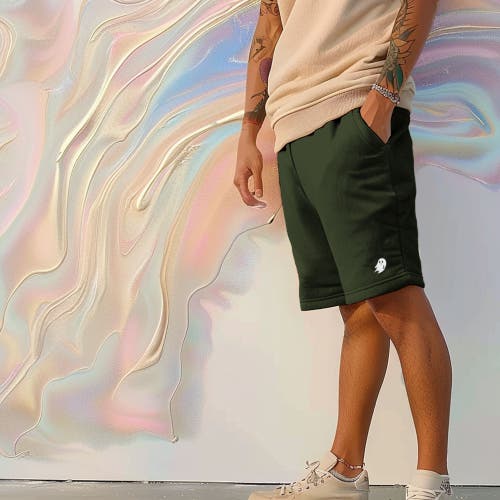 Dalix Mens Ghost Relaxed Fleece Sweat Elastic Shorts In Mil Green