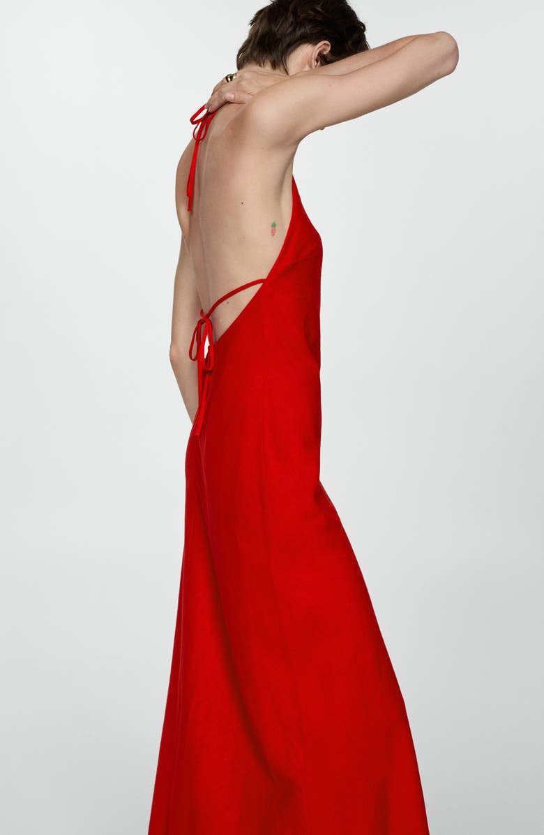 MANGO Halter Linen Blend Maxi Dress, Alternate, color, Red