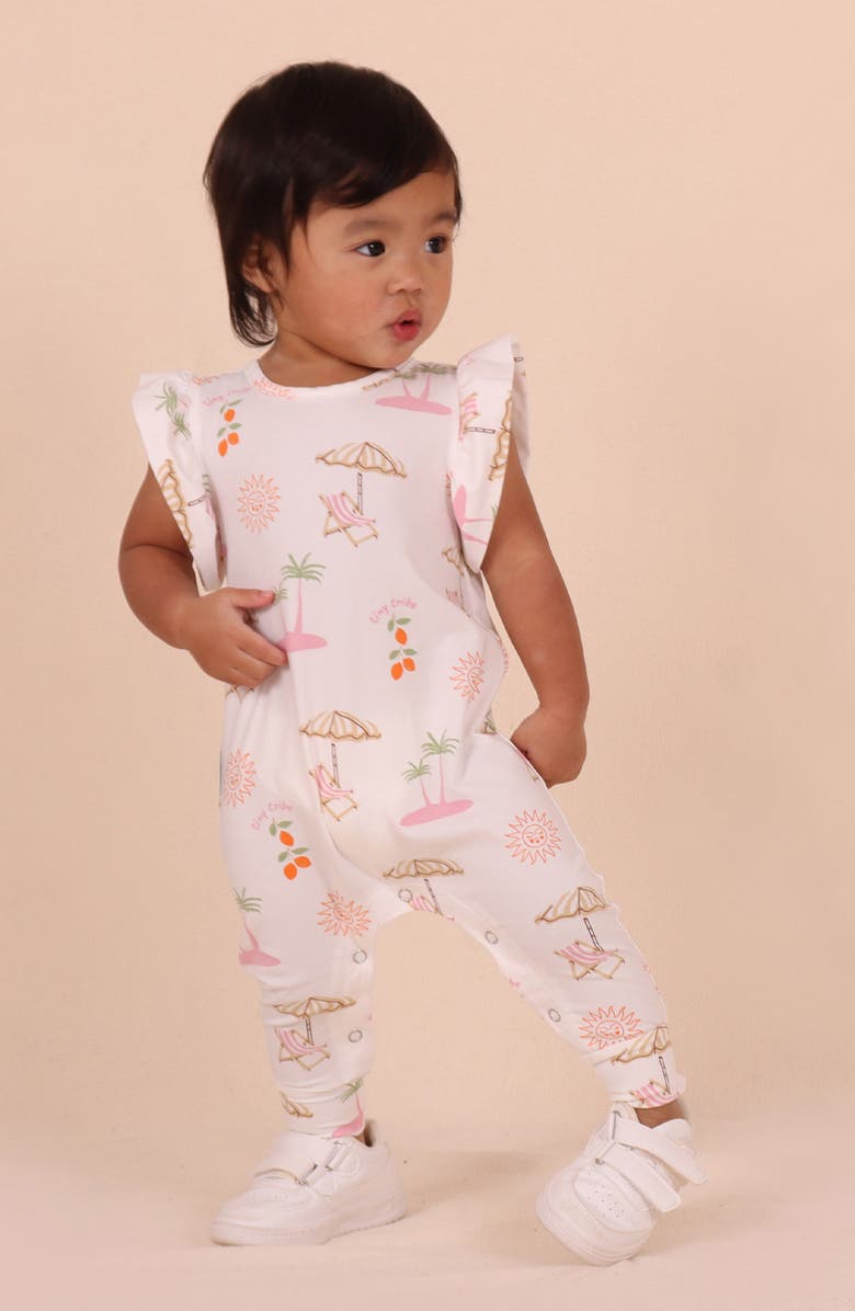 TINY TRIBE Summer Paradise Frill Romper, Alternate, color, Cream