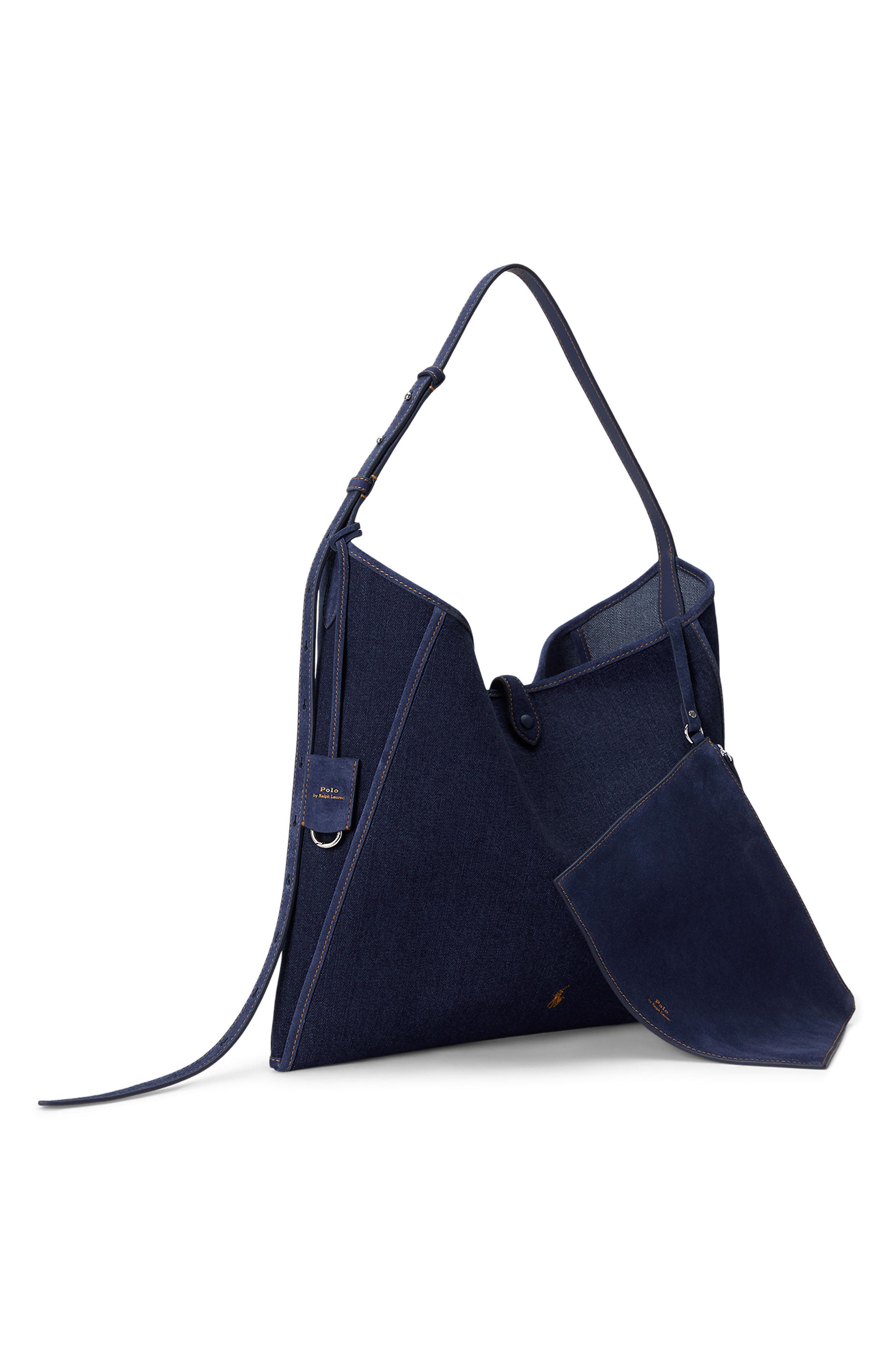 Polo Ralph Lauren Denim Messenger Tote, Alternate, color, Blue