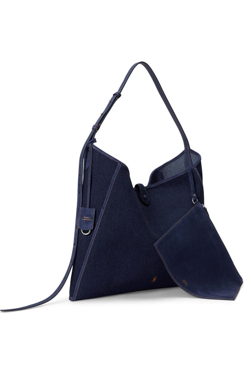 Polo Ralph Lauren Denim Messenger Tote, Alternate, color, Blue