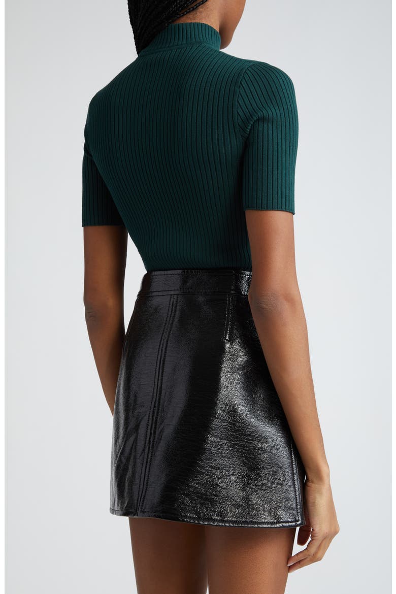 Embroidered Logo Mock Neck Rib Sweater, Alternate, color, DARK GREEN