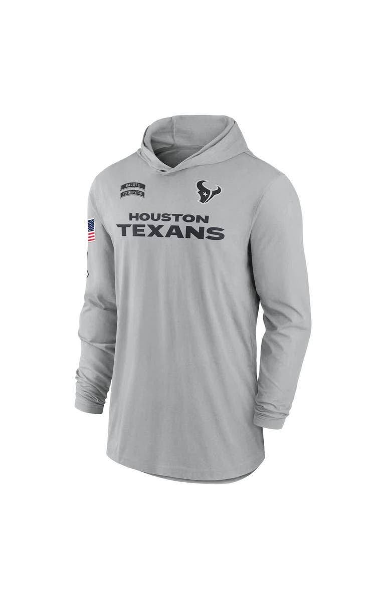 Nike Men's Nike Gray Houston Texans 2024 Salute to Service Lightweight Performance Long Sleeve Hooded T-Shirt, Alternate, color, Gray