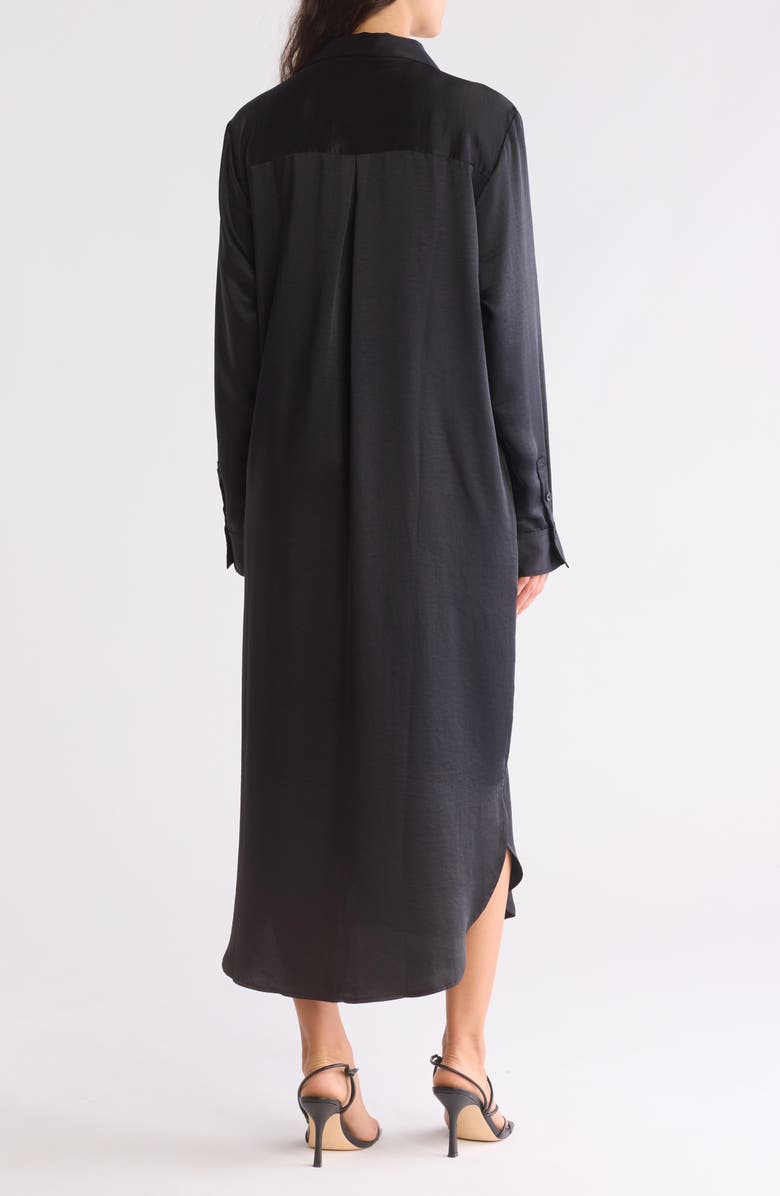 NORDSTROM RACK Long Sleeve Textured Satin Shirtdress, Alternate, color, Black