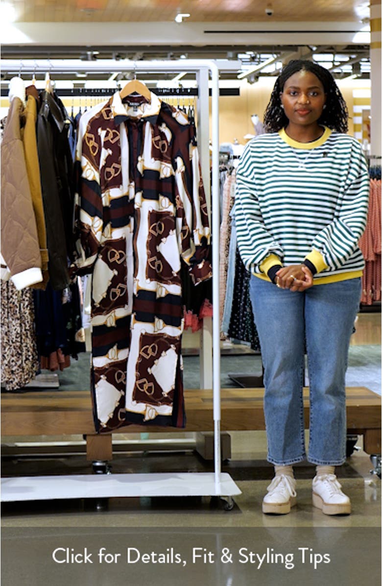 Equestrian Print Long Sleeve Twill Midi Shirtdress, sales video thumbnail