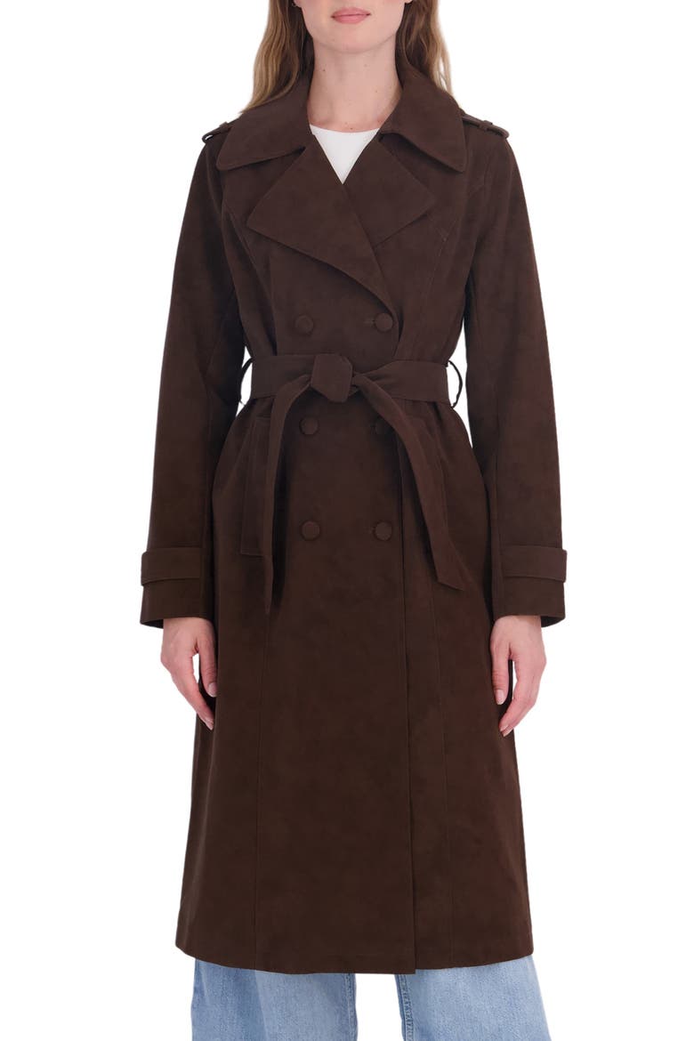 Faux Leather Trench Coat, Main, color, BROWN