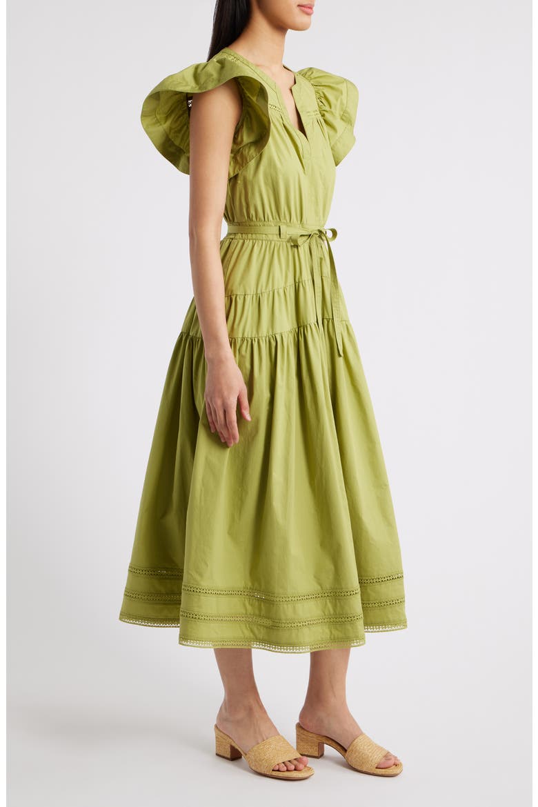 Ruffle Sleeve Tiered Maxi Dress, Alternate, color, KIWI