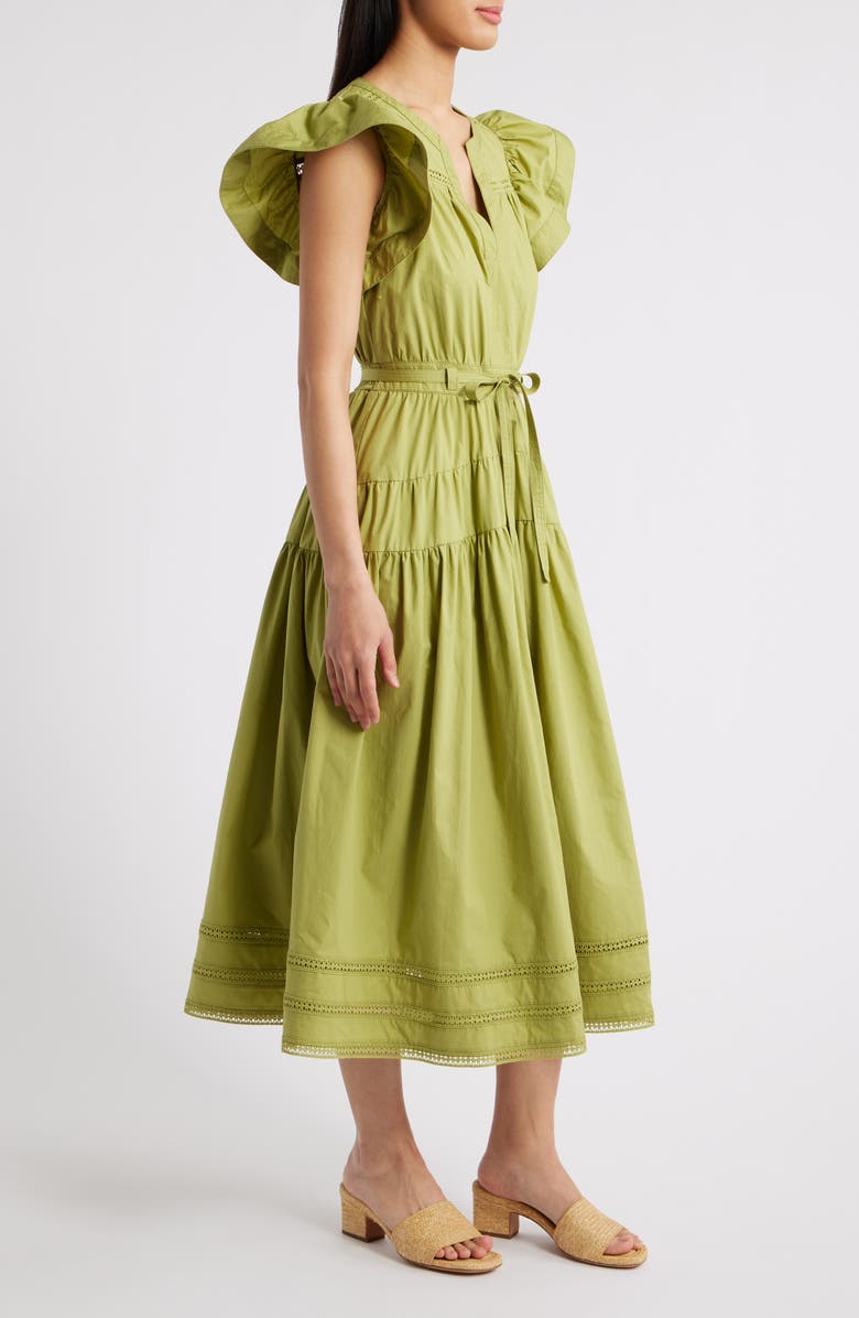 MOON RIVER Ruffle Sleeve Tiered Maxi Dress, Alternate, color, Kiwi
