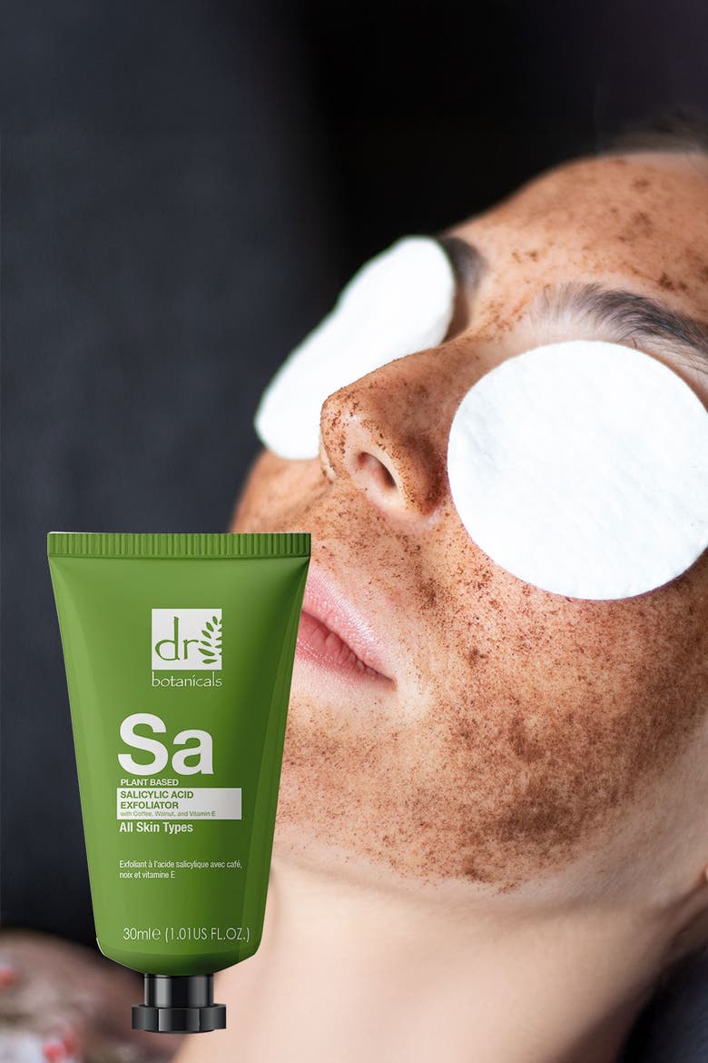 Salicylic Acid Exfoliator with Coffee, Walnut & Vitamin E 30ml for Acne & Blemishes, Large Pores, Alternate, color, White