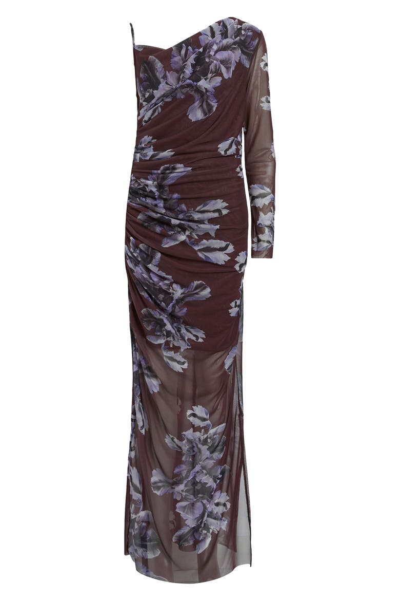 Eris Pleated Single Long Sleeve Mesh Maxi Dress, Alternate, color, MONICA OXBLOOD RED