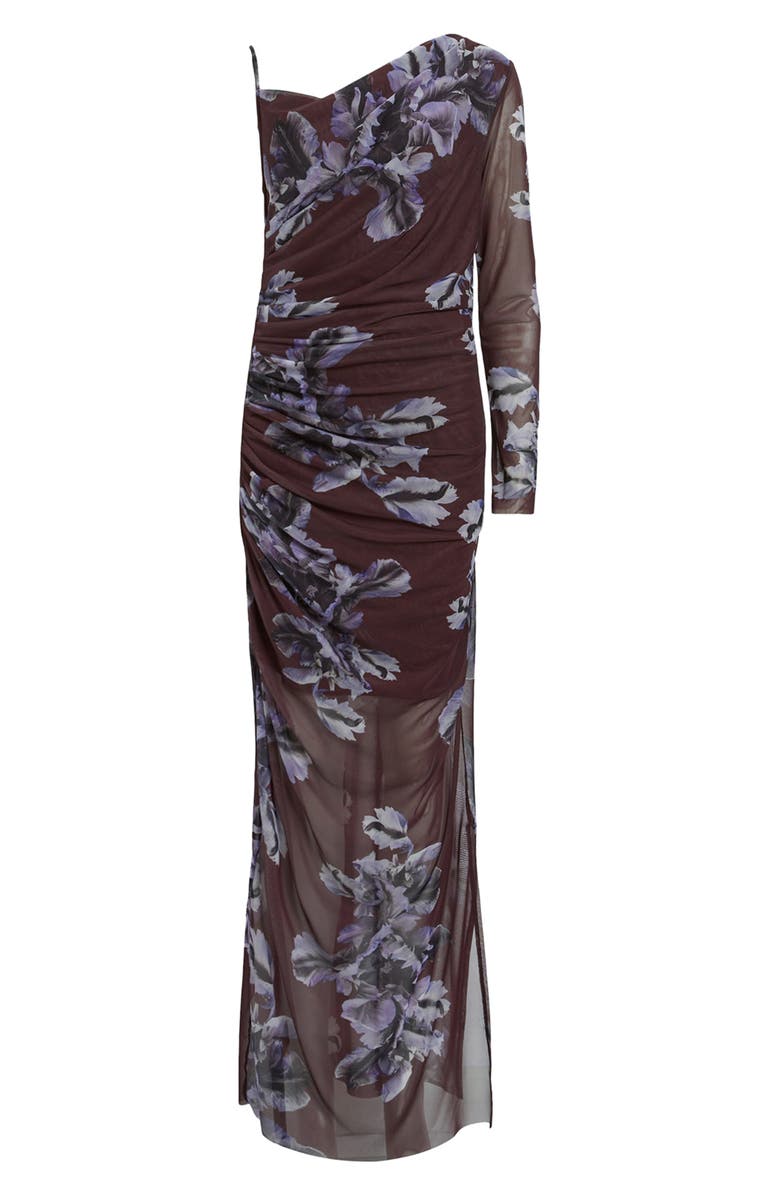 AllSaints Eris Pleated Single Long Sleeve Mesh Maxi Dress, Alternate, color, Monica Oxblood Red