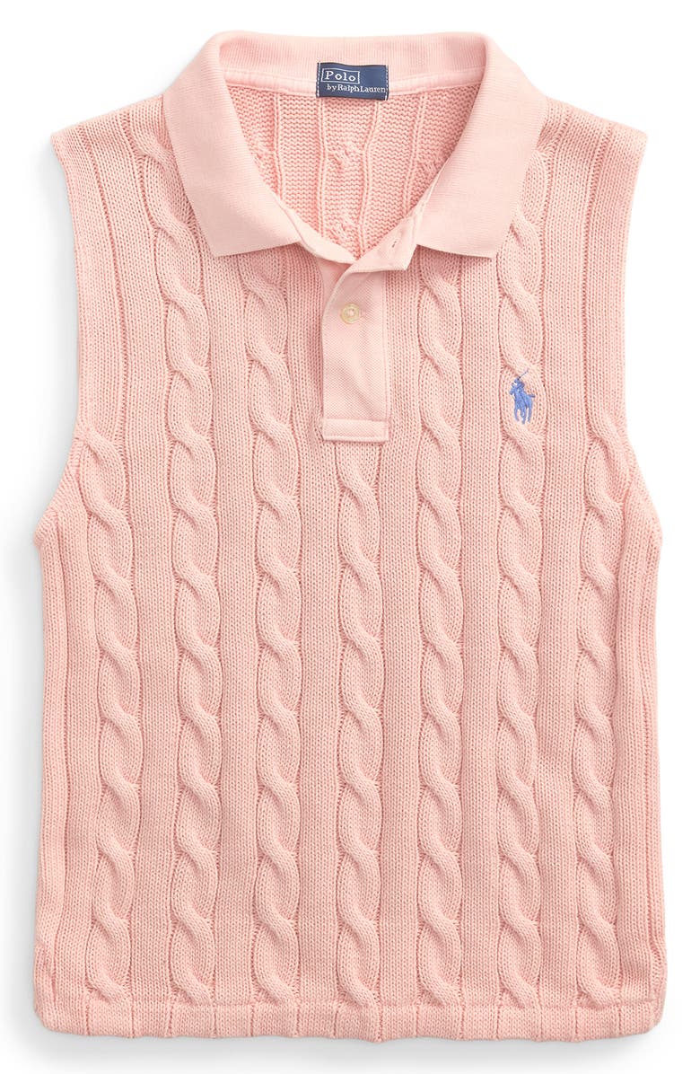 Cable Sleeveless Cotton Polo Sweater