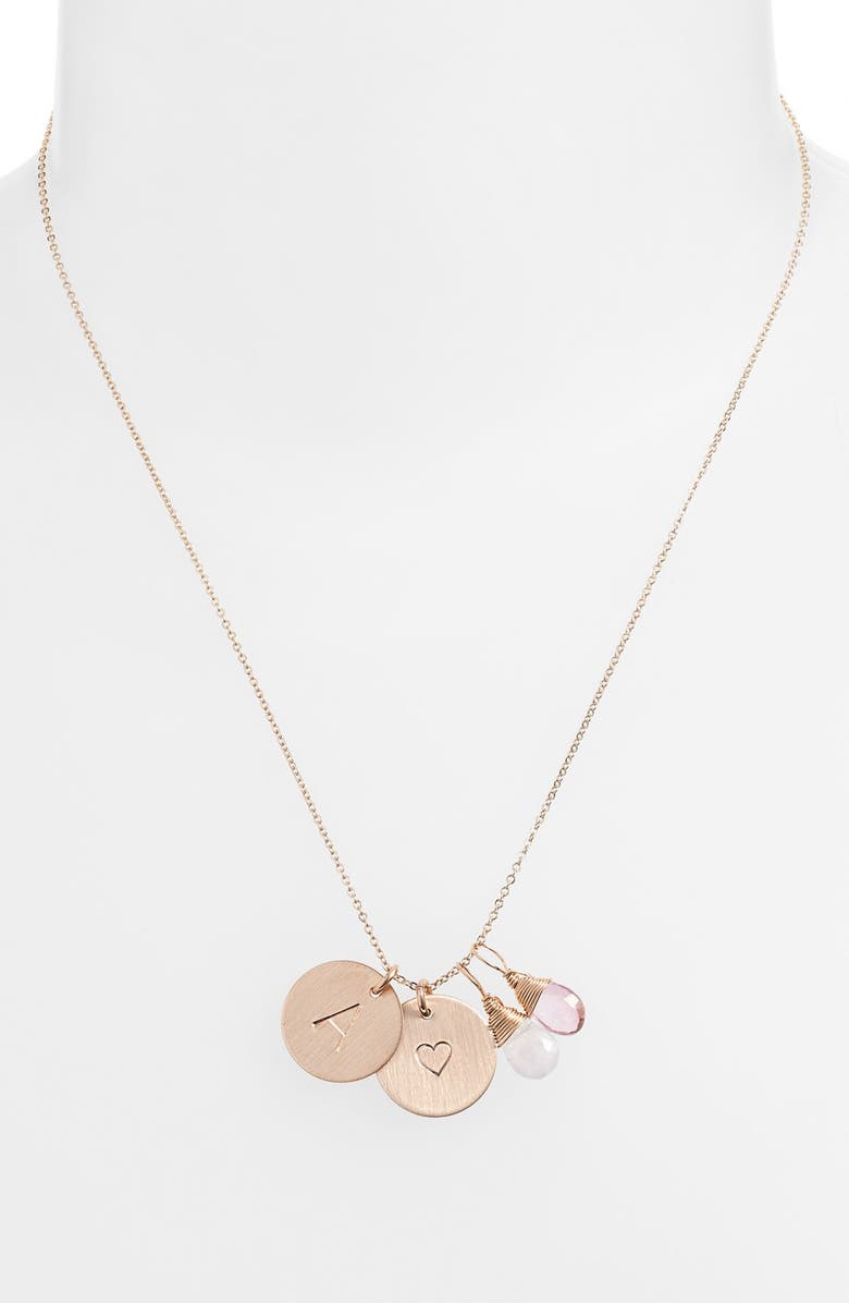 Nashelle 14k-Gold Fill Heart Disc, Moonstone & Pink Quartz Initial Necklace, Alternate, color, 
